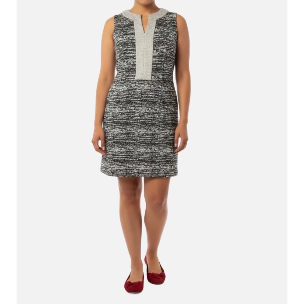 Tabitha anthropologie Sleeveless Tweed Dress Gray Black White Career Party 4